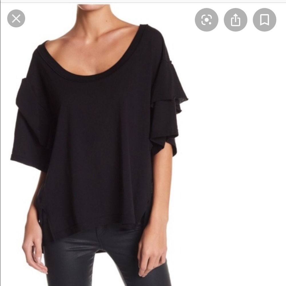 Free People Black Ruffle Sleeve Scoop Neck Top